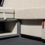 Storage area detail of the SoFab Business Class seat by Optimares