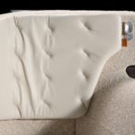 Upholstery and headrest detail of the SoFab Business Class seat